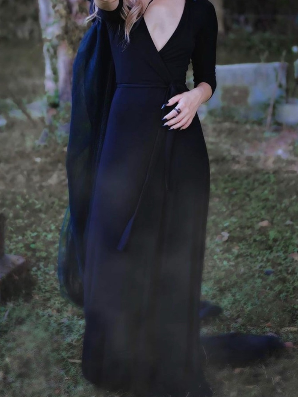 Lulu's Black Wrap Maxi Dress with Tie Waist